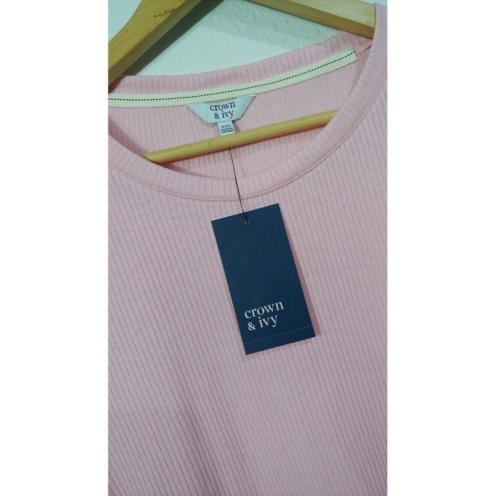 Crown & Ivy Pink Ribbed Long Sleeve Size XXL Crew Neck Pullover Shirt Top NWT - Picture 4 of 12